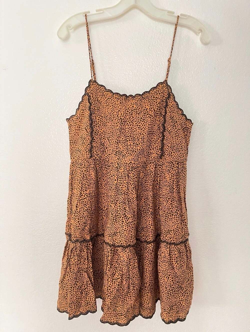 Urban Outfitters Hanna Rayon Tiered Scallop Babydoll Mini Dress